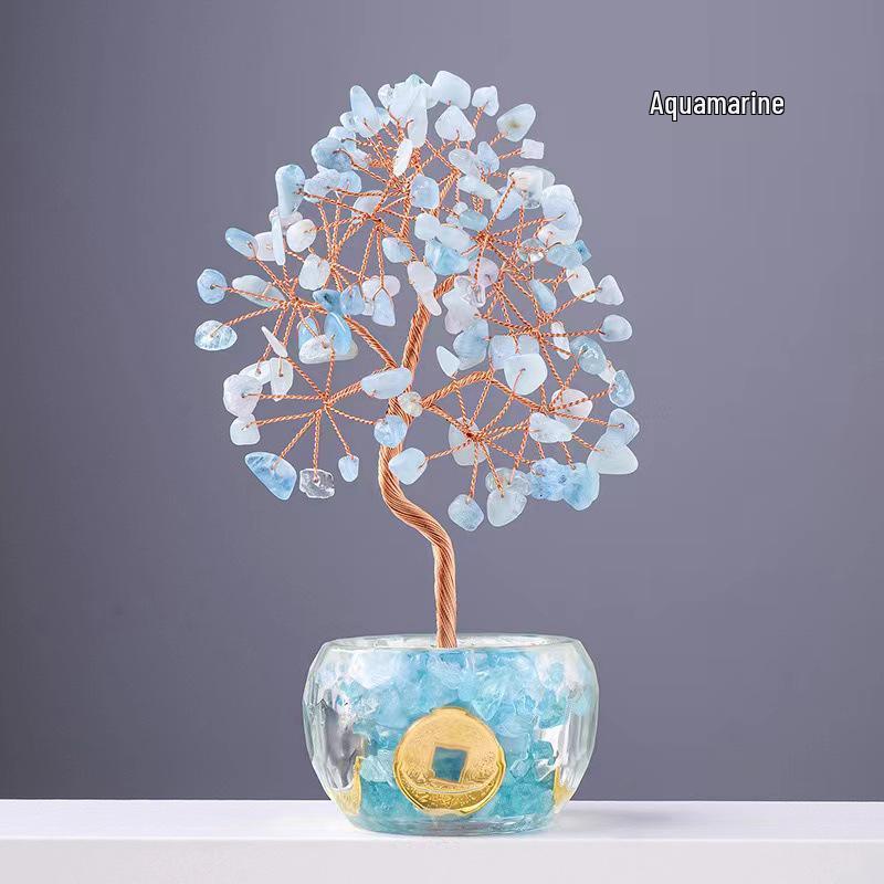 Natural Crystal Money Tree for Wealth & Prosperity - Decorative Ornament for Home, Office, or Desk