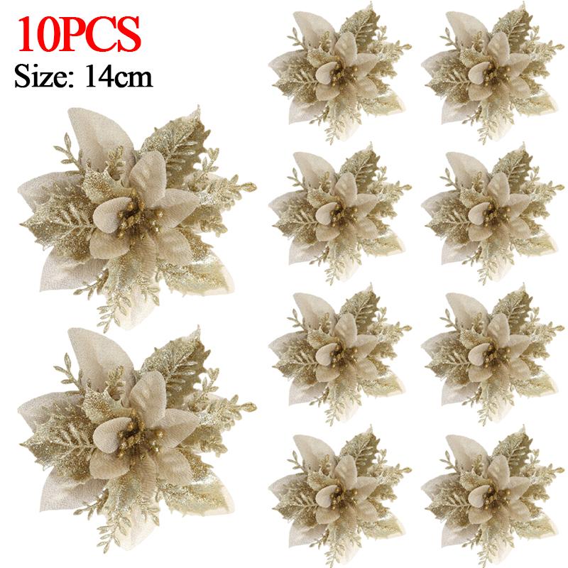 Flori Artificiale de Crăciun Aurii Roșii cu Sclipici Poinsettia cu Clipsuri Ornamente Pom de Crăciun DIY Coroană Nuntă Decorațiuni Anul Nou