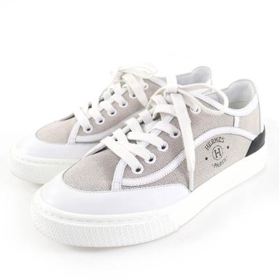 Fremragende Lave sneakers Brugt læder Hvid gråt stof Kvinder 35.5 Brugt