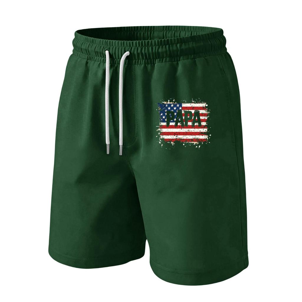 Men Drawstring Waist Casual Shorts with Flag Print Relaxed Fit Lightweight Soft Fabric Elastic Waistband for Daily Wear