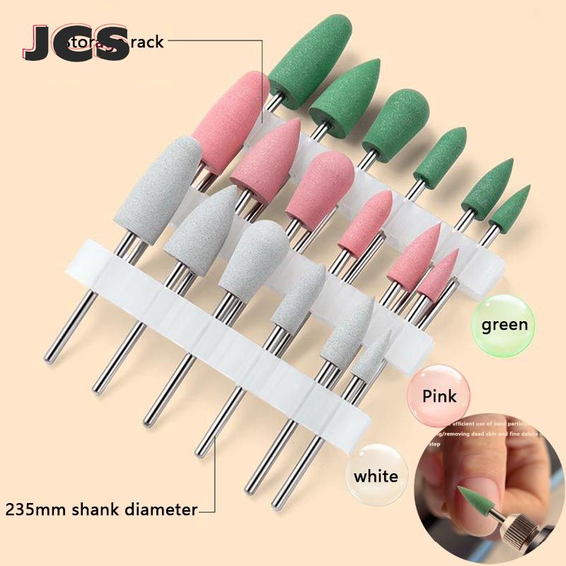 6 Stück/Set spitze Kopf Gummi & Siliziumkarbid Nagelpuffer Elektrische Maniküre-Maschine Nagelbohrer Nagelbohrer Zubehör Werkzeuge