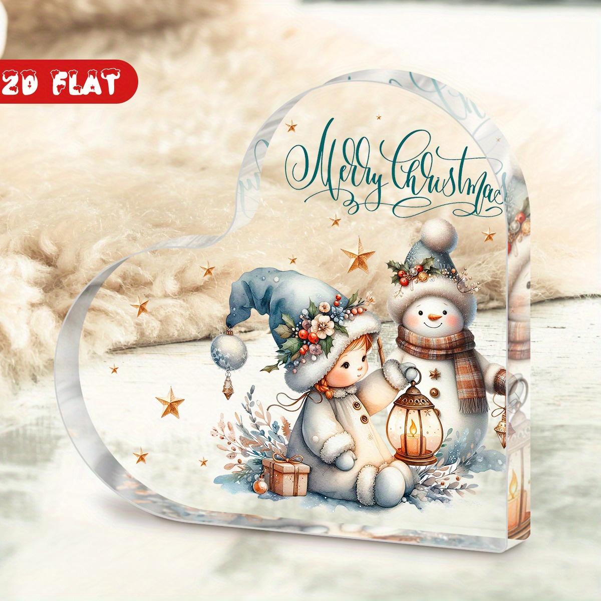 

Adorable Christmas-Themed Heart-Shaped Acrylic Ornaments, Snowman, Desktop Decor for Parties, and A Wonderful Gift for Family and Friends, Christmas 10*10cm