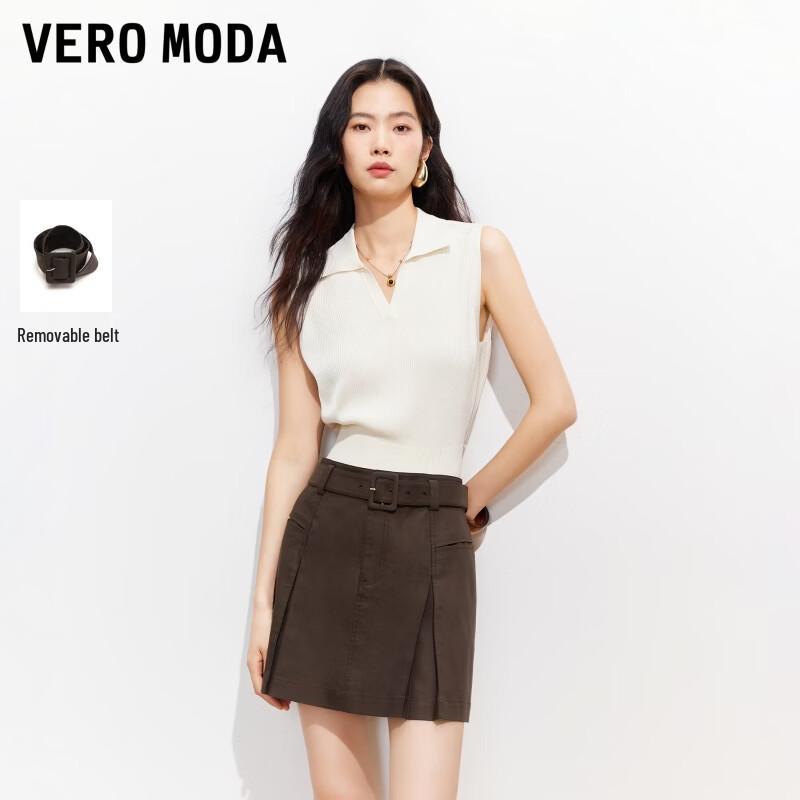 VEROMODA Women s Pleated A-Line Short Skirt with Detachable Belt M