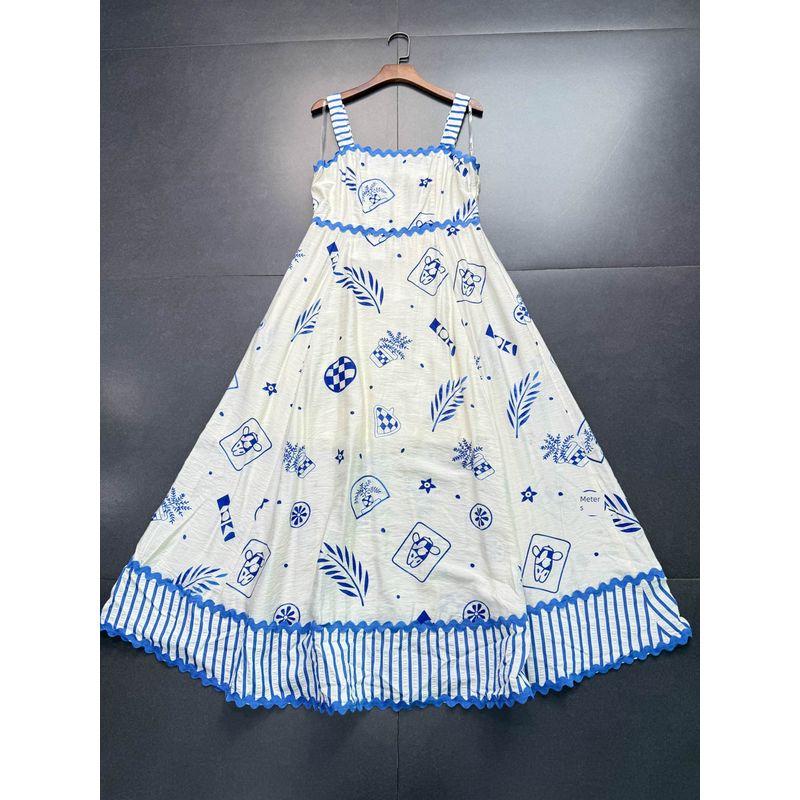 

Заказ внешней торговли Новое платье-слинг с высокой талией Длинное платье Веселый граффити-принт Платье-слинг А-силуэта Длинное платье Blue Fun Print L