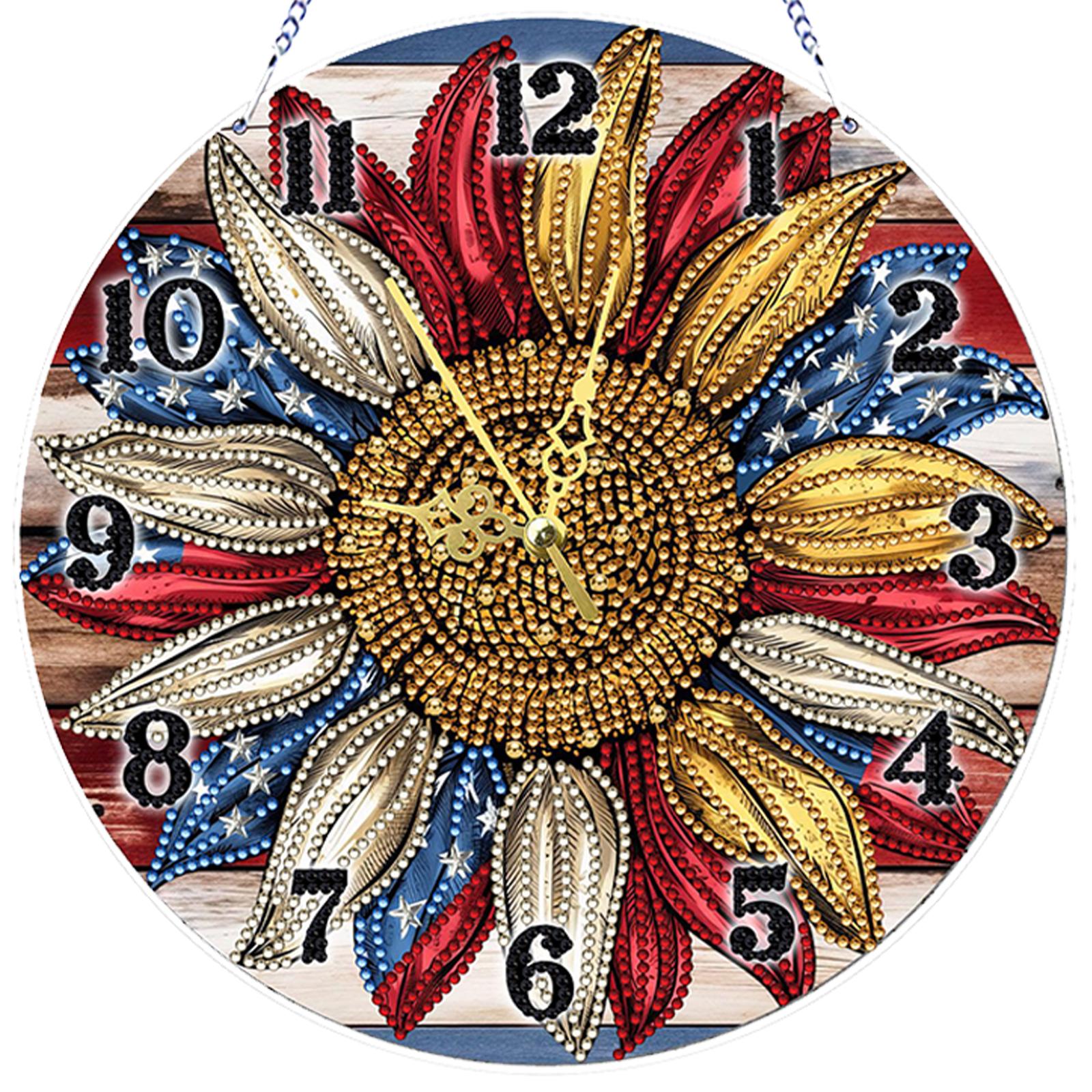 

2D Flat DIY Acrylic Diamond Painting Ornament with Clock Function 9.37x9.37inch Diamonds Painting Clocks Home & Bedroom Decor
