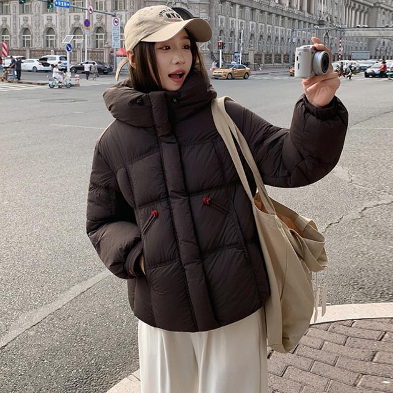 2026 Winter Womens Short Puffer Coat Light Luxury Cloud Feel Thick Warm Hooded Cotton Jacket Solid Color