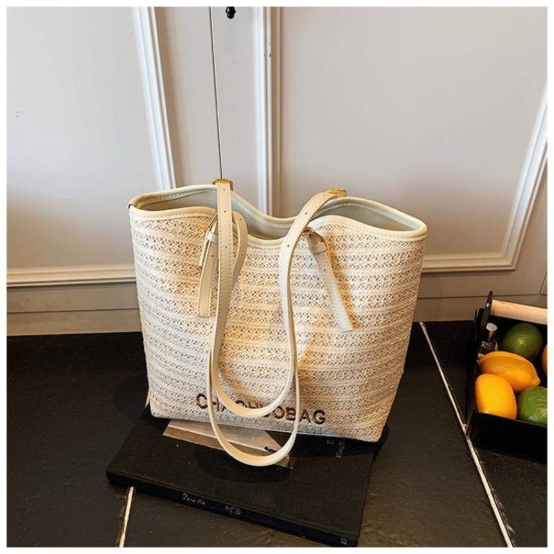 Woven Fashionable Large-capacity Splicing Shoulder Bag Summer New Leisure Bag Simple Tote Bag