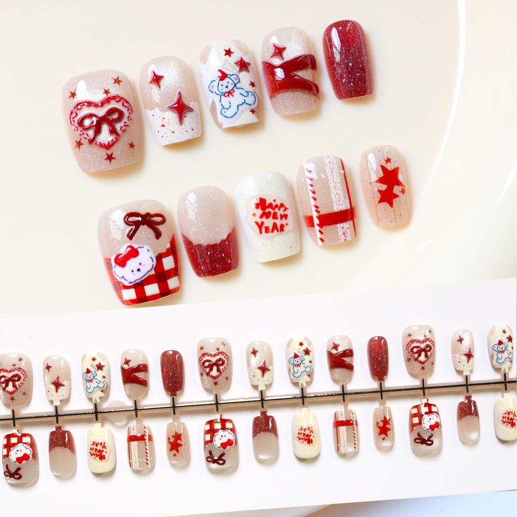 Christmas Cute Cartoon Bear Red Nail Art Stickers - Sweet Style Whitening Nail Tips