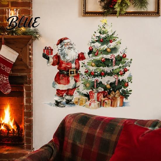 Winter Wonderland Decorations Christmas Wall Decals Watercolor Santa Claus Xmas Tree Village House Sticker Peel Self Adhesive Mural And Stick