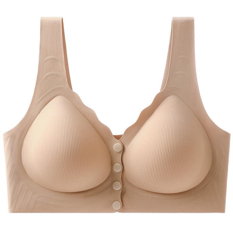 Front Closure Seamless Thin Cup Bra, Wireless Soft Support Small Bust Push Up Anti-Sag Comfort Women Bra M