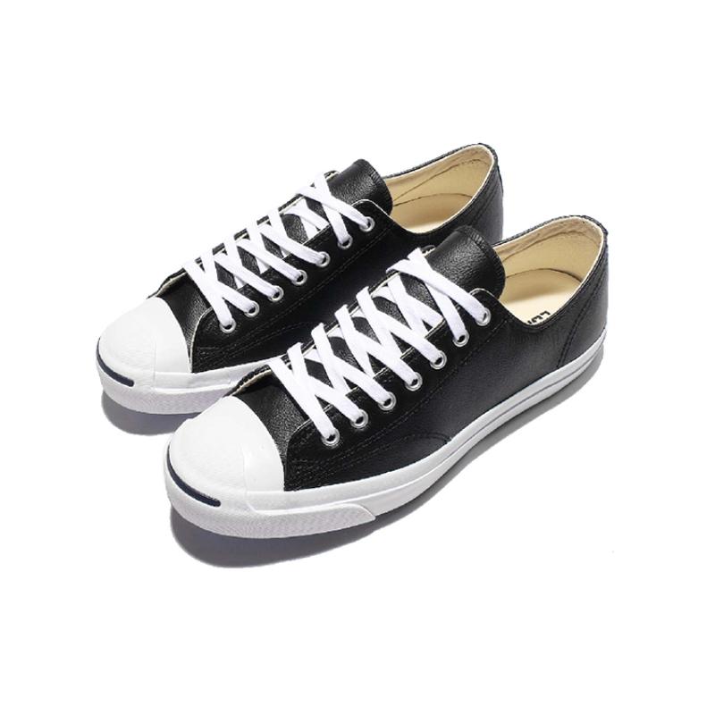 Converse Jack Purcell Leather Open-Mouth Smile Trendy Wear-Resistant Non-Slip Low-Top Sneakers Unisex Black and White