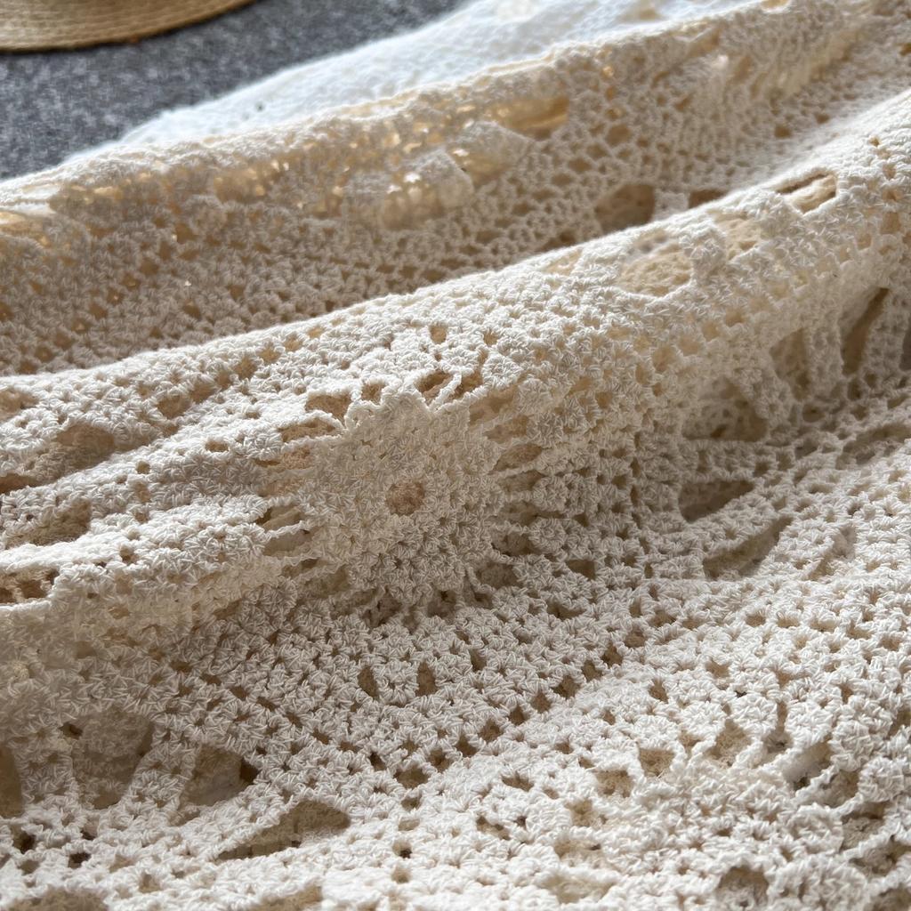 Summer Lace Patchwork A-line Skirt Women Knitting Lace Long Solid Hollow Out Sexy Hollow  Style Loose Basic
