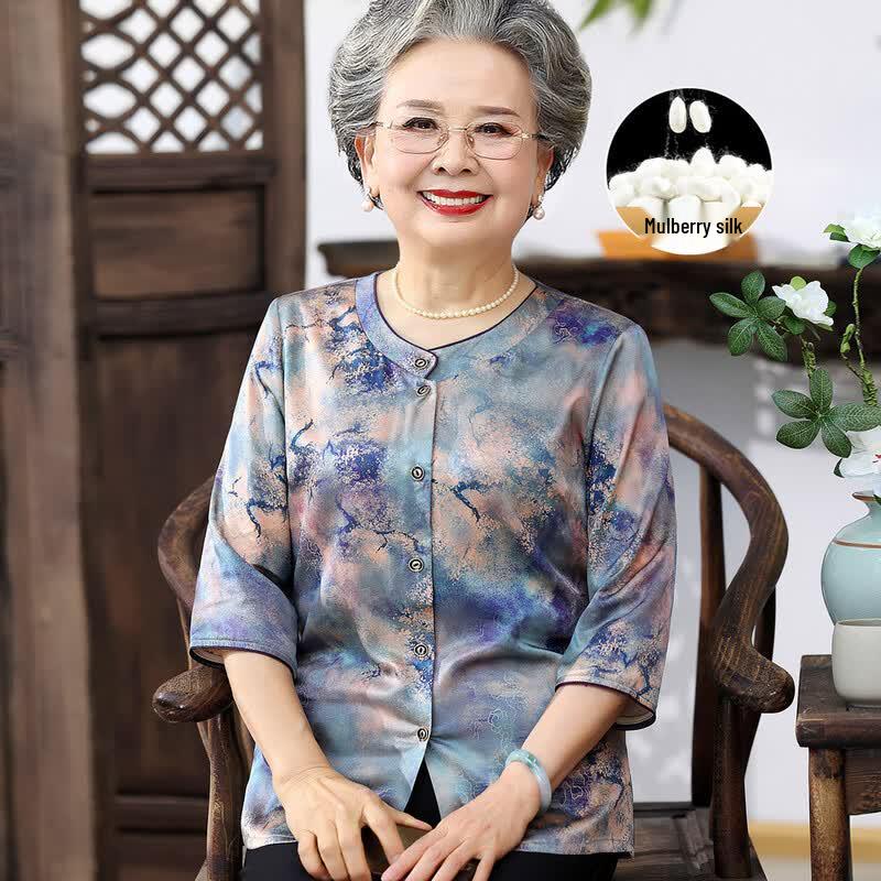 YUZHAOLIN Women s Mulberry Silk Blend Tang Suit Cardigan L