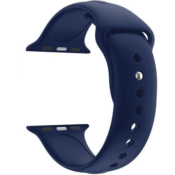 Bracelet Compatible Apple Watch 42mm 44mm 45mm 49mm Serie 8 7 6 5 4 3 2 1 SE Ultra- Taille L - Silicone Bleu Foncé Souple Phonilli