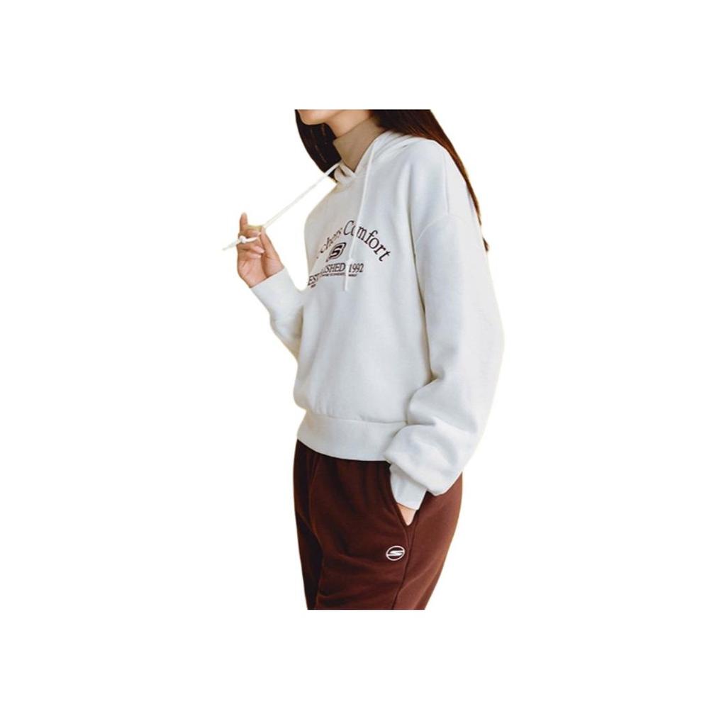 Skechers Letter Print Versatile Comfortable Hooded Long Sleeve Sweatshirt Women Sweatshirt Off-White L324W051-0074