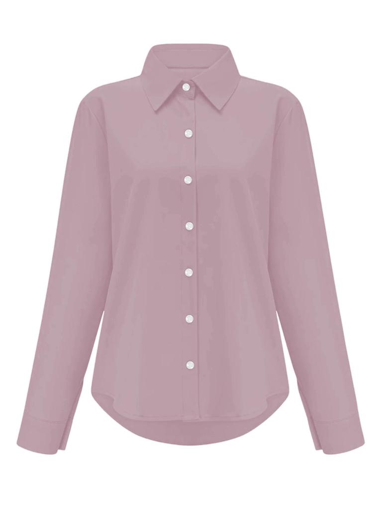 Elegant Women's Long-Sleeved Solid Color Shirt - Basic Casual Office Top