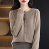 Women's 100% Pure Wool Round Neck Cardigan - Loose, Fashionable, Versatile Spring Knit Sweater.