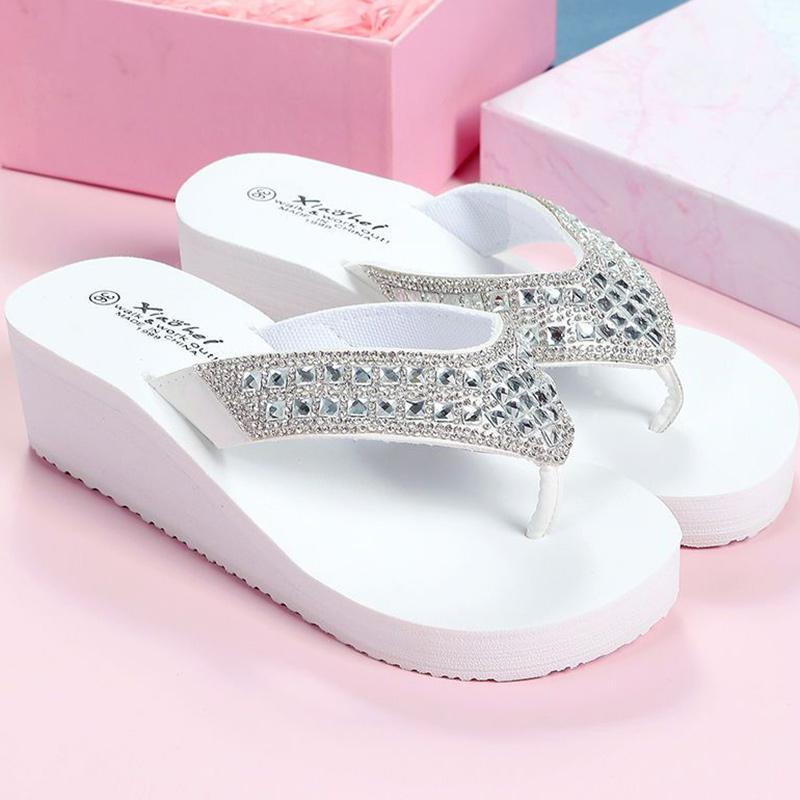 Damen Flip-Flops Gehobene Stollen H Dicke Sohle Weiche Sohle Baeta Rutschfest Strand Outdoor Hausschuhe Gummi EVA Material Flip-Flops