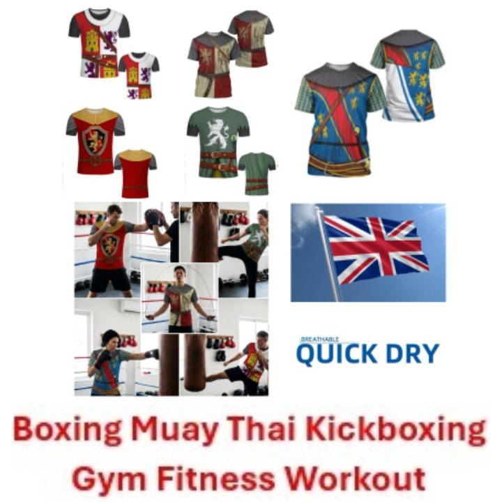 Retro UK Britain England Knights Templar Warrior United Kingdom British MMA Boxing Muay Thai T-shirt 3D Print Unisex Training Fitness Workout Sport