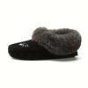 Women's Faux Fur Slippers - All-Season Cozy Moccasins with Petal & Leaf-like Embellishment, Soft TPR Sole & Faux Cover-like Upper, Beige