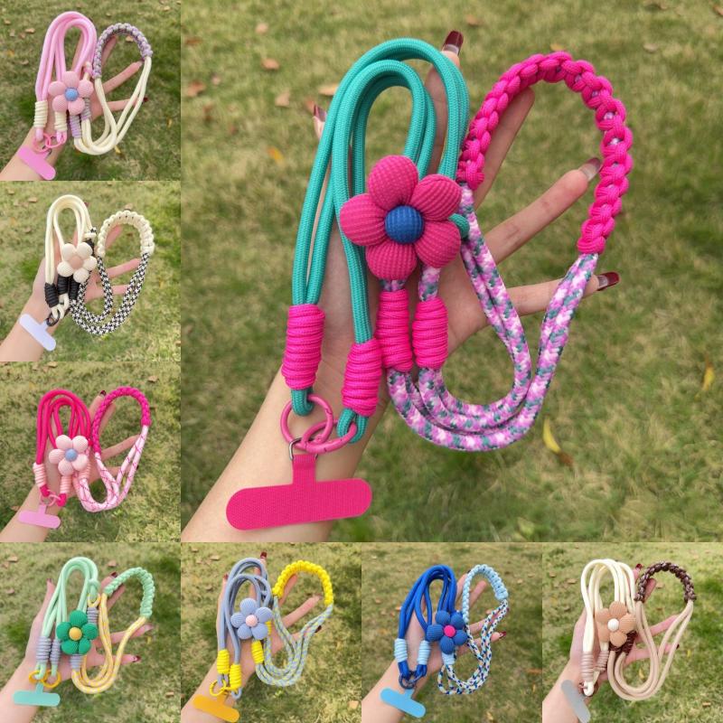Universal Cartoon Flower Phone Lanyard Durable Crossbody Long Rope Adjustable Neck Strap for Outdoor Activities Gift