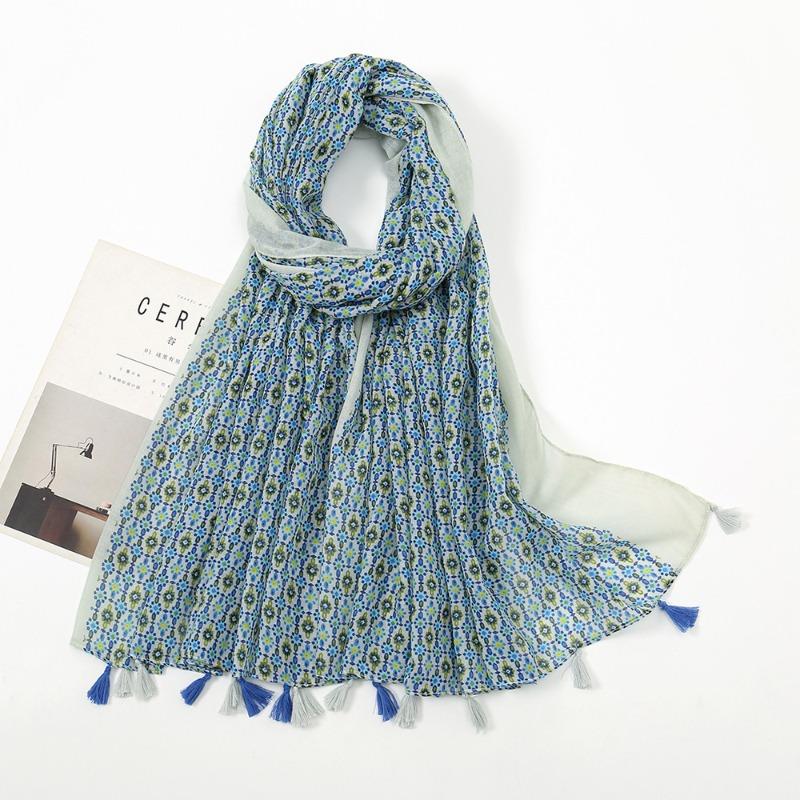 

Spring and Autumn New Bali Yarn Tassel Retro Printed Geometric Scarf Versatile Fashion Travel Sunscreen Shawl Silk Scarf Women 180CM