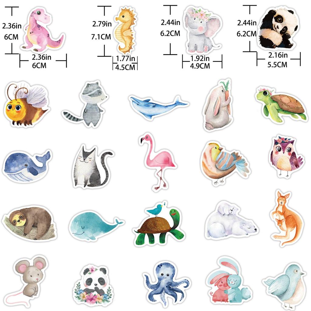 80pcs Cute Animal Stickers for Kids Cartoon Animals Decals On Water Bottle Laptop Scrapbook Watercolor Waterproof Vinyl Sticker