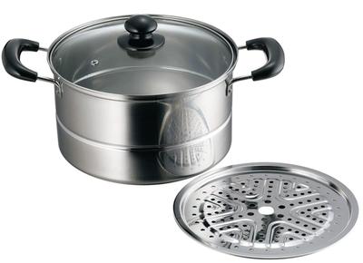 Kakusee Steam 22 Stainless Deep Perforated Glass Lid Gas IH Shikisai Silver Pot, Double-Purpose Pot, Cm, Rust-resistant, Steel, Type, Two-Handed Pot,