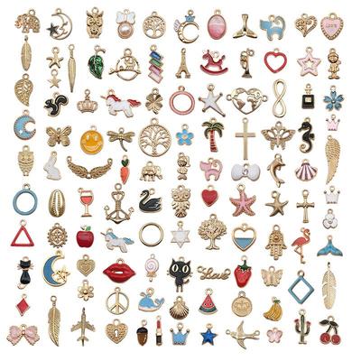 Alloy KC Gold DIY Jewelry Accessories: Earrings, Bracelets, Necklaces, Pendants, Charms - 110 Pcs/bag