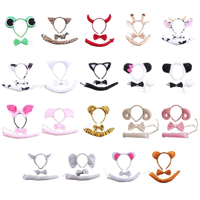 Cute Cosplay Costume for Adult Kids Cartoon Animal Headband/Tail/Bowtie Halloween Party Animes Outfit Role Play Suit