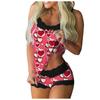Women Print Pajamas Sleeveless Lace Cami Shorts Lingerie Sleepwear Set