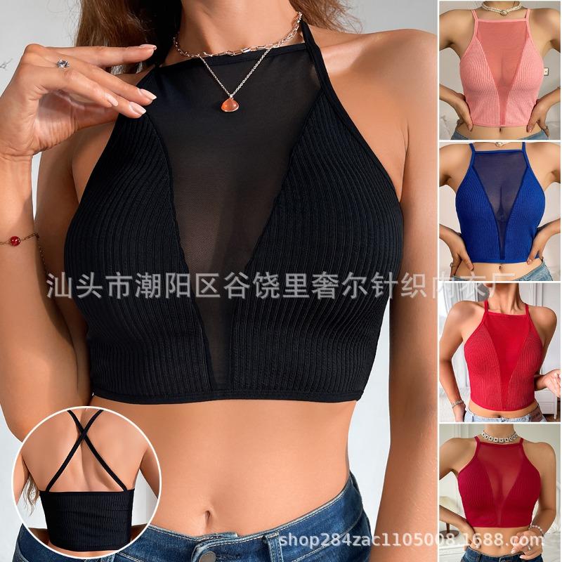 Women S Sexy Mesh Hollow Thin Strap Cross Soft Breathable Crop Tank Bra