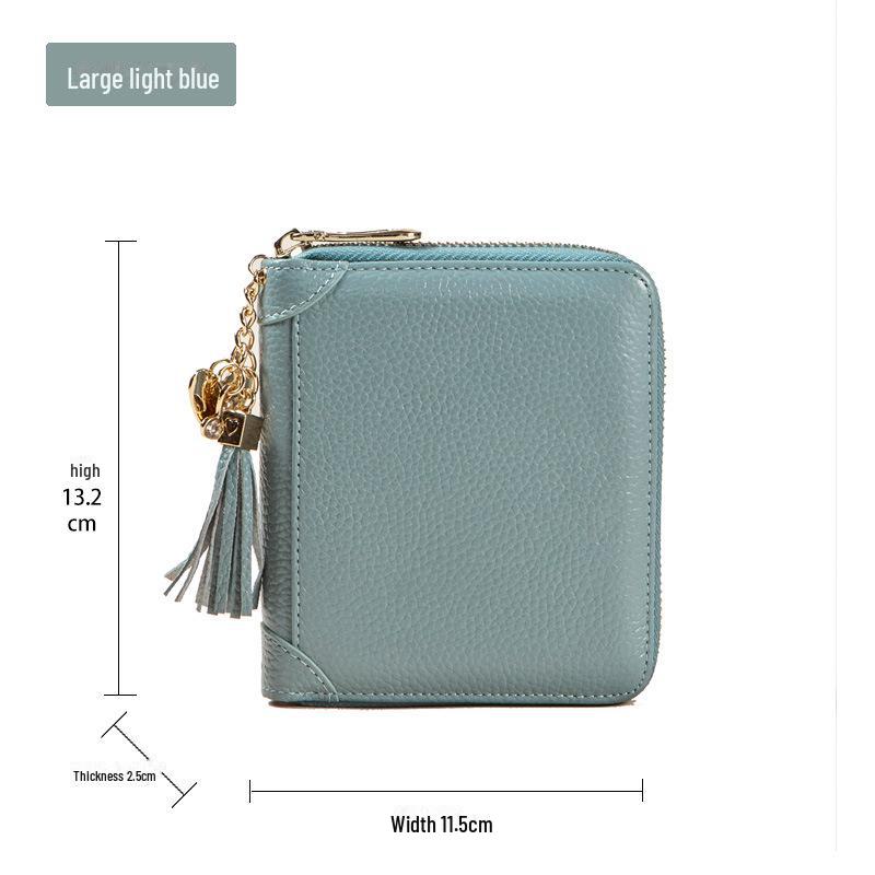 Women's RFID-Blocking Cowhide Card Holder with Zipper and Anti-Demagnetization for Credit Cards and Driver's License