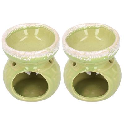 2 adet Uçucu Yağ Yakıcı Seramik Tütsülük Dekoratif Aromaterapi Ocağı FırınYeşil
