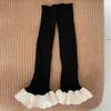 Ribbed Knitted Vertical Striped Leg Warmers Boot Cuffs Cute Ruffled Lace Hem Leg Covers Over Calf Long Socks for Women