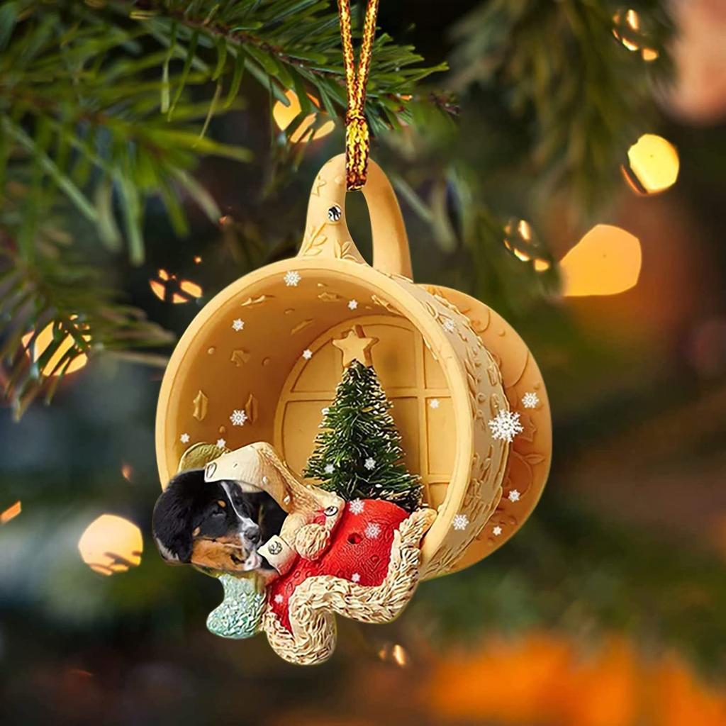 1Pcs Christmas Cartoon Dachshund Dog Ornament Cup Acrylic Pendant Christmas Tree Hanging Decoration Car Interior Decor