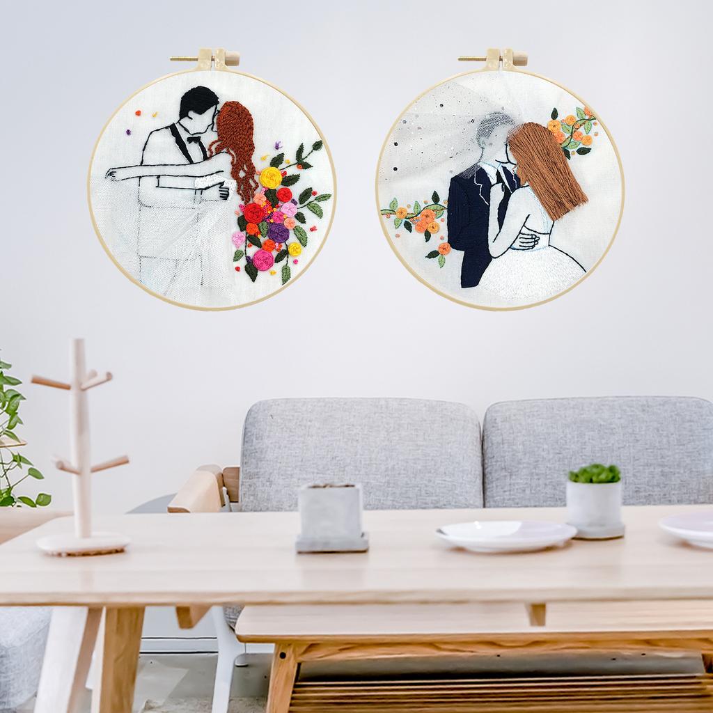 1pc Couple Wedding Pattern Embroidery DIY Fabric Craft Kit Creative Craft Needle and Thread