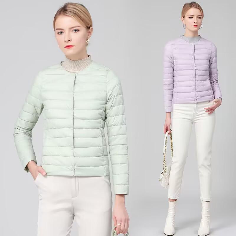 Autumn and winter new light down jackets women wear short round neck down jackets collarless women's clothing warm liner slim