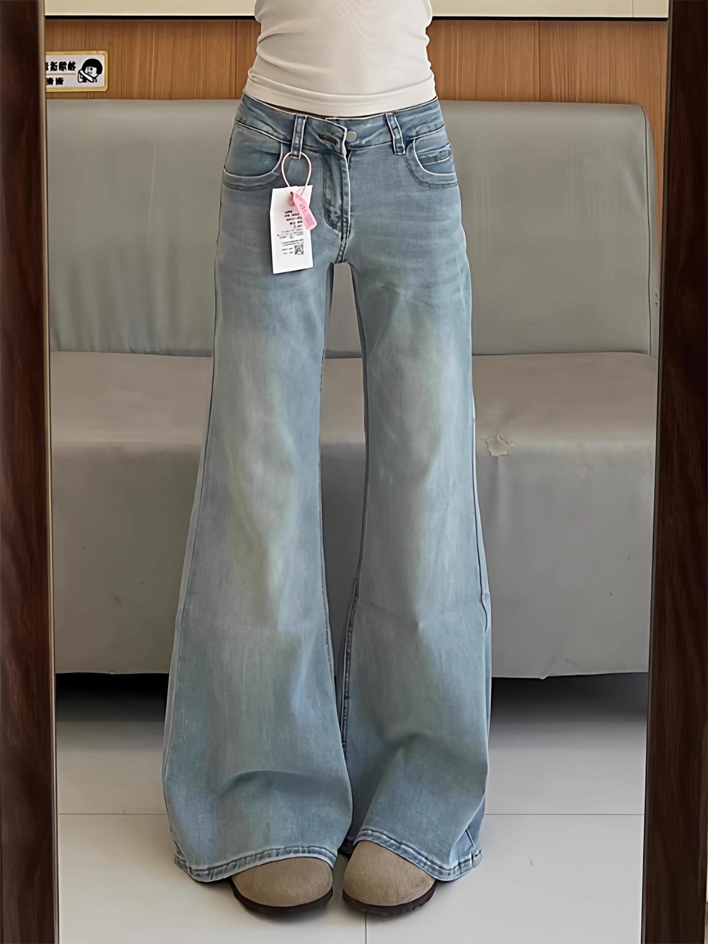 

Women s Light Blue High-Waisted Micro-Flare Jeans, New Spring/Autumn Style, Slimming for Pear-Shaped Figures, Wide-Leg Loose Design Extra Large светло-синий