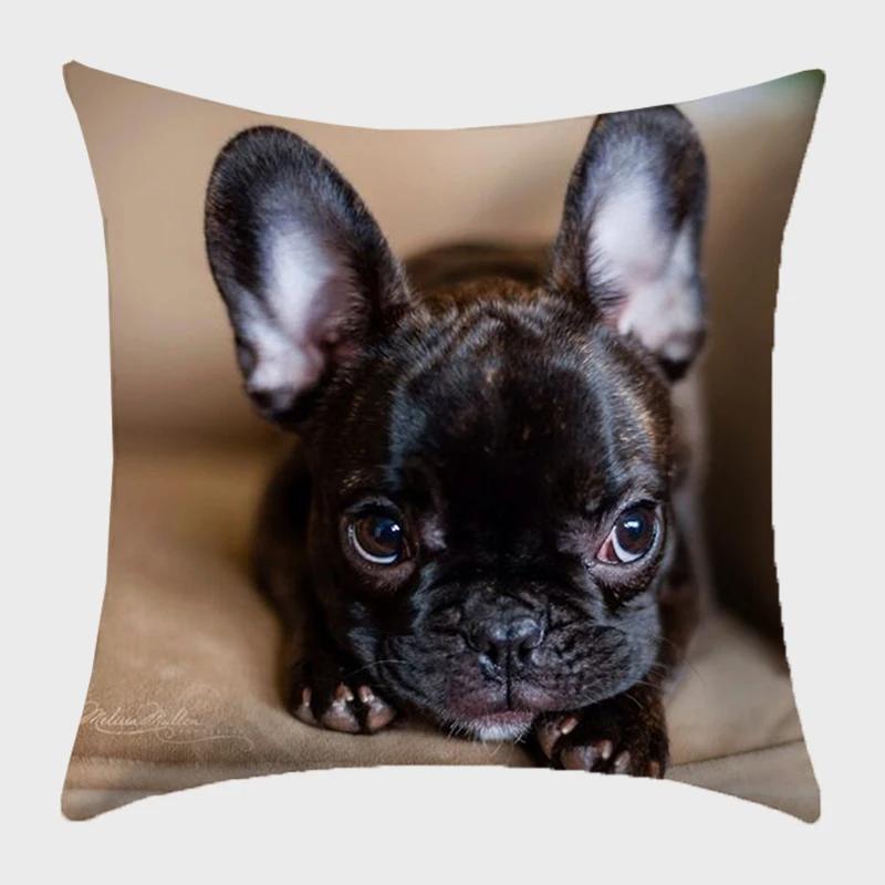 Bulldog Polyester Cushion Cover Modern French Bulldog Pillowcase Sofa Throw Pillow Cover Decorative Pillowcase For Couch Bed Car