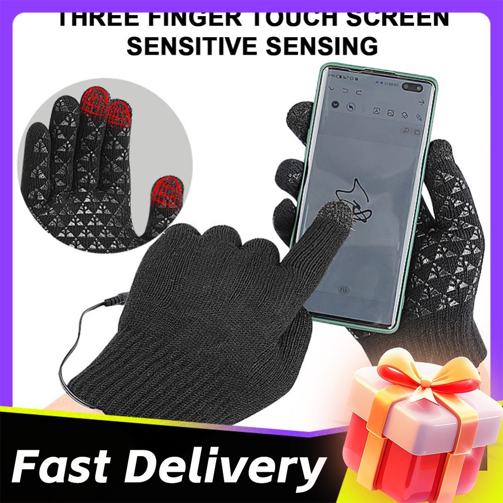 Winter Warm USB Heated Knitted Gloves Thermal Touch Screen Gloves Men Women Outddor Windproof Running Skiing Cycling Mittens