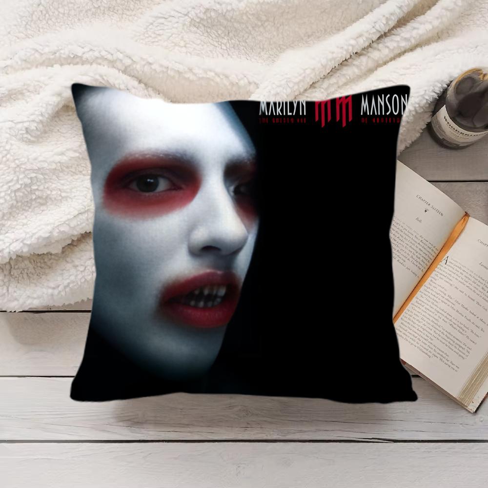 MMarilyn Manson Rock Cushion Cover Silky Short Plush Invisible Zipper Dustproof Sofa Pillow Case for Home Decor