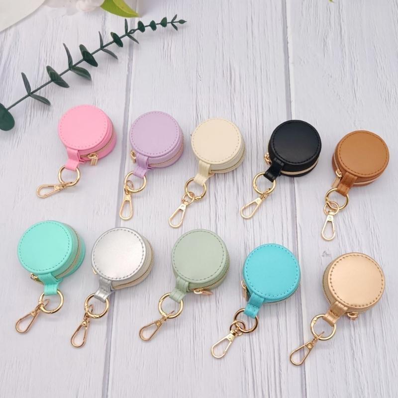 Simple Portable Mini Leather PU Jewelry Box Keychain Travel Bag Charm Pendant Earring Ring Storage Box Key Chain Accessories
