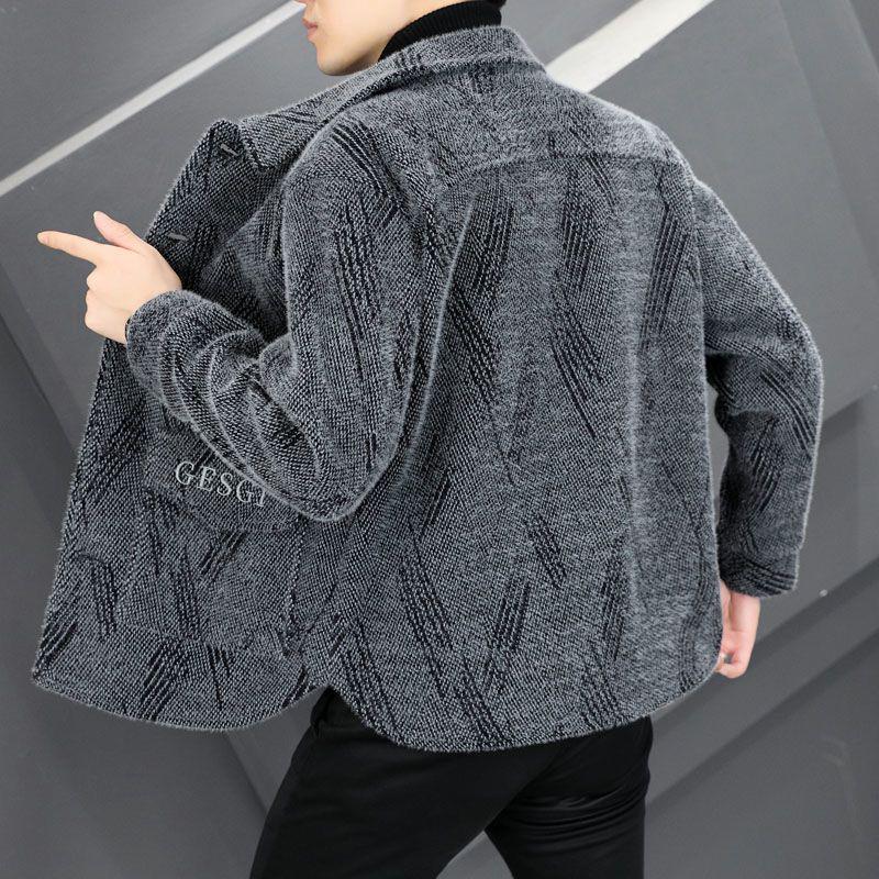 

Men s Mid-Length Striped Woolen Coat - Winter Wool Warmth with Thickened Lapel Design 3XL світло-сірий колір