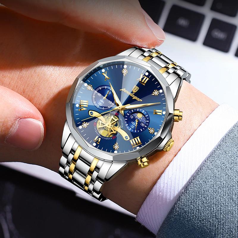 Mens Watch Multifunctional Chronograph Quartz Watch Moon Phase Watches For Men Waterproof Mens Gifts Reloj