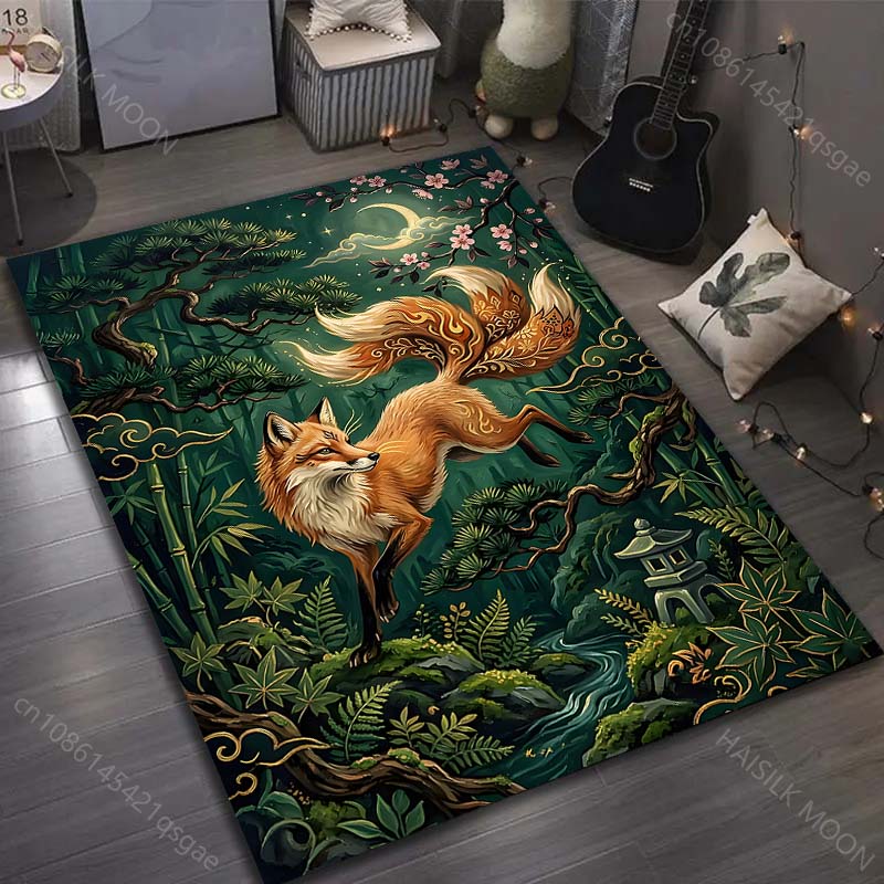 

Fox jumps through moonlit forest Pattern Rug Carpets for Bedroom Living Room Sofa Mat Creative Door Mat Cloakroom Home Decor 40x60cm