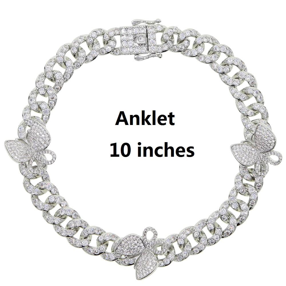 17cm 19cm 23cm 25cm 10mm Width Cuban Chain butterfly Charm Bracelet Anklet for Women Jewelry