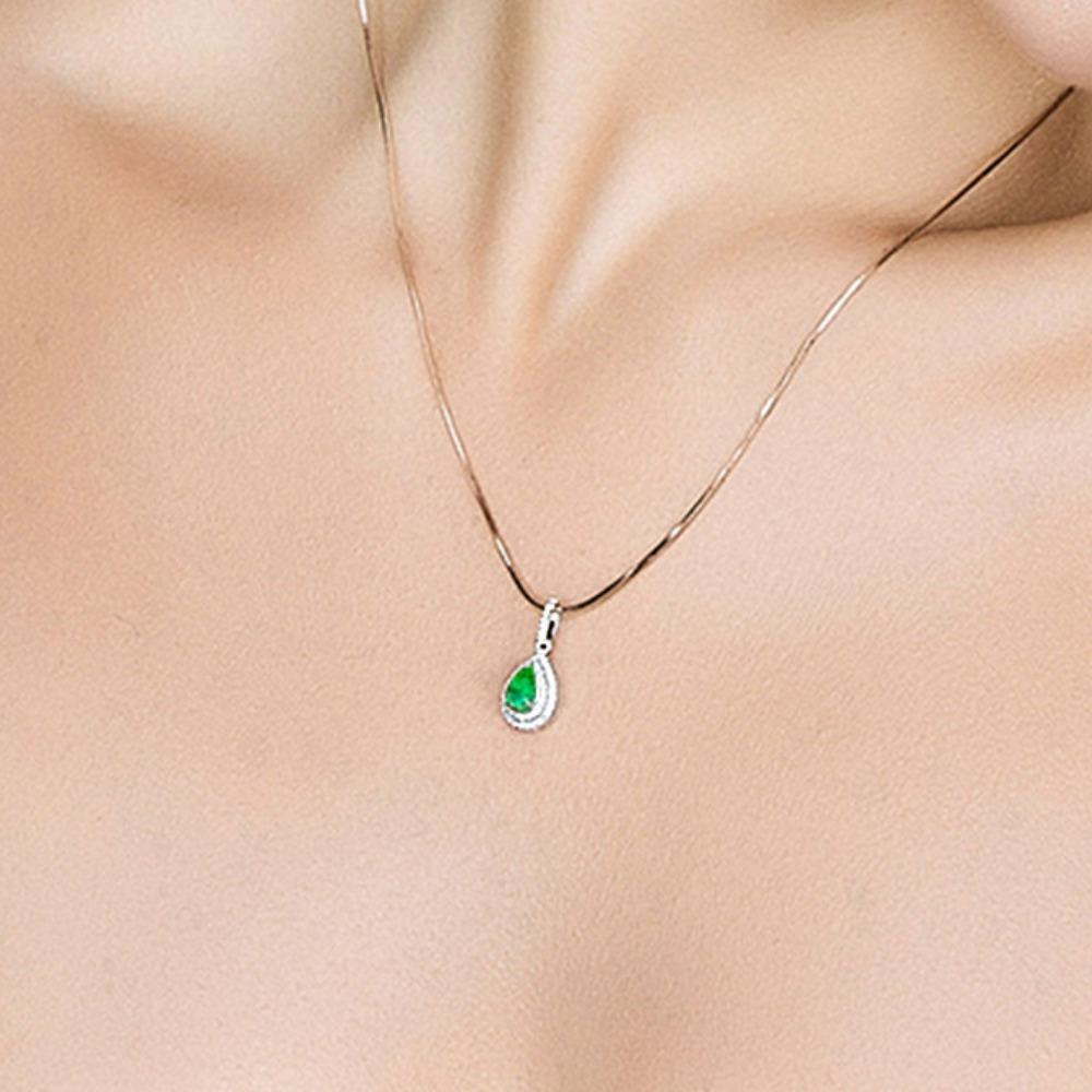 Luxury Pear Shaped Emerald Pendant Necklace 18K Gold Plated with Micro Pave Diamonds for Engagement