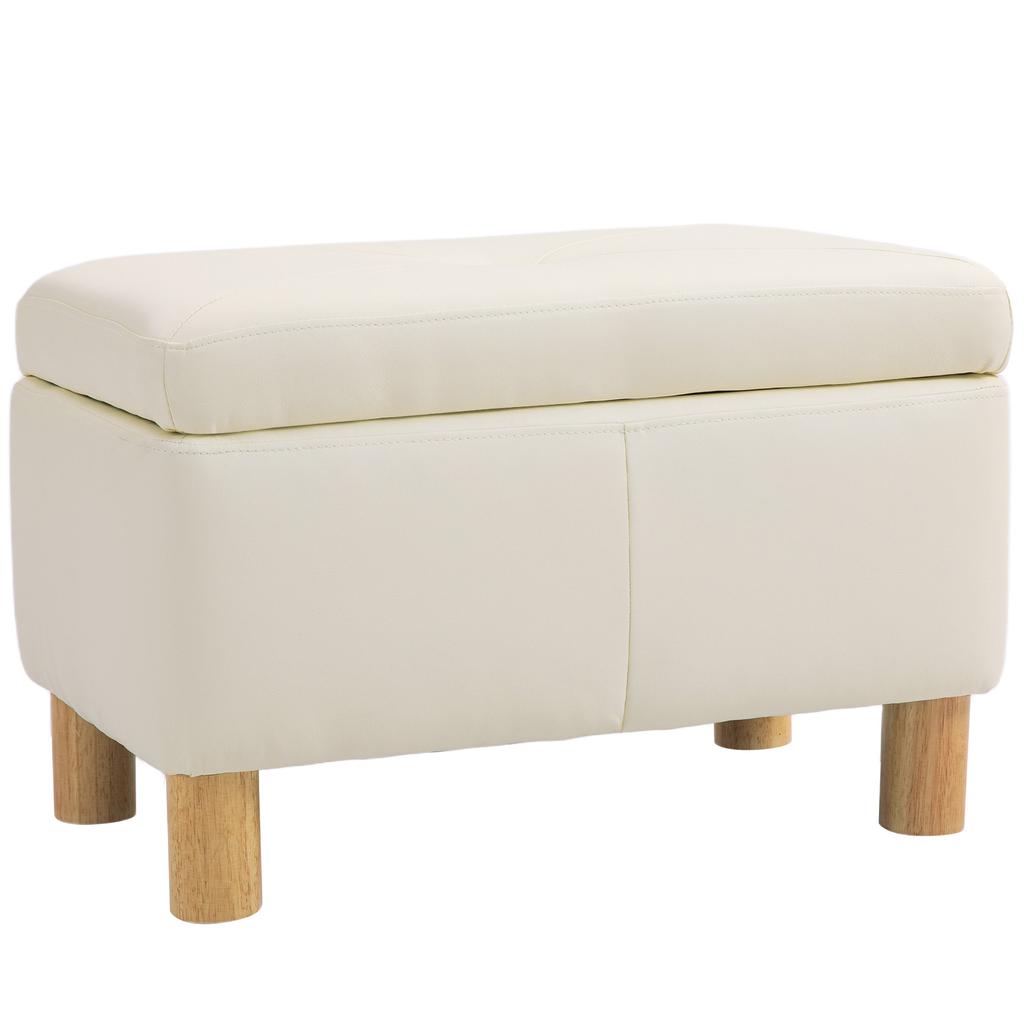 Storage Trunk For Bedroom 33L Upholstered In PU Storage Bench With Wooden Legs 60x38x40 Cm Cream