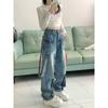 Straight Retro Zipper Star Work Jeans for Men and Women High Street Wide Leg Pants